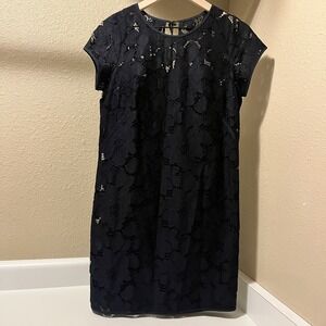 Ann Taylor LOFT Dark Navy Crochet Lace Dress Women 6P Croquette Party Cocktail